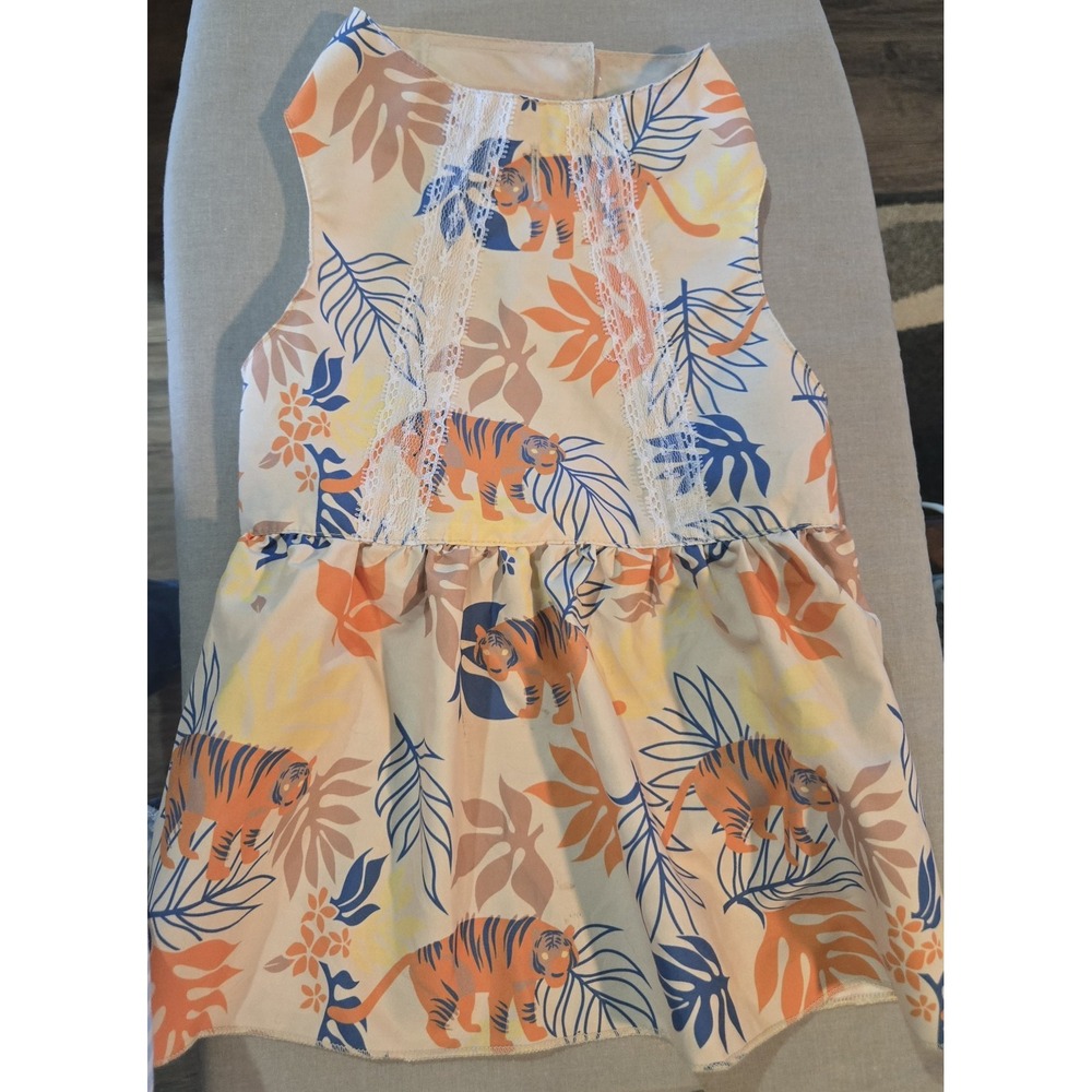 Coat & Tails Dog Dress Large Tiger Tropical Print Lace Ruffle Pet Apparel